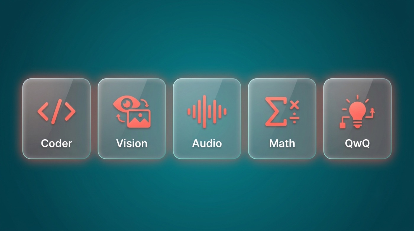 Catalogue of specialized Qwen models: Coder, Vision, Audio, Math and QwQ