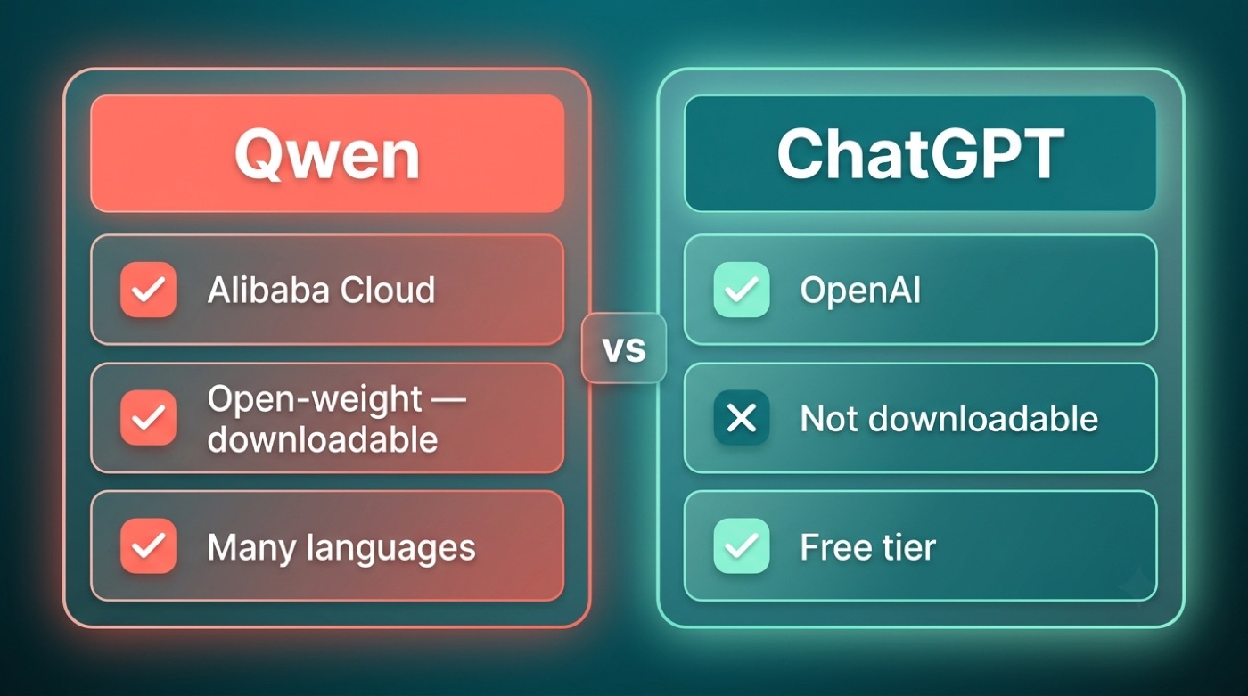 Side-by-side comparison cards for Qwen and ChatGPT
