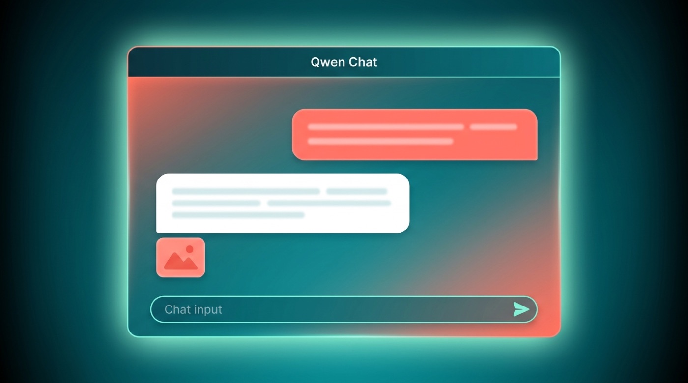 Qwen Chat web interface with a user message, a reply and an image-upload button