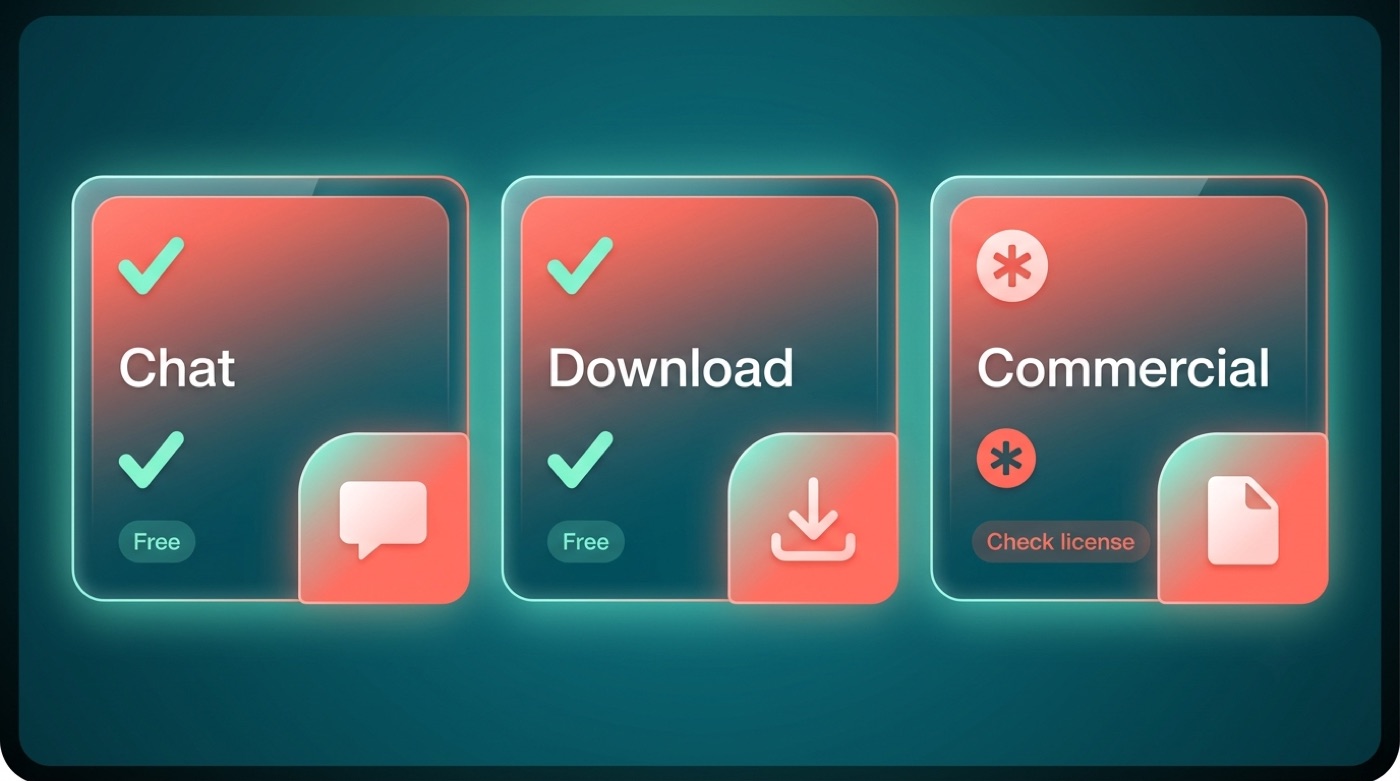Infographic: Qwen chat free, download free, commercial use check the license