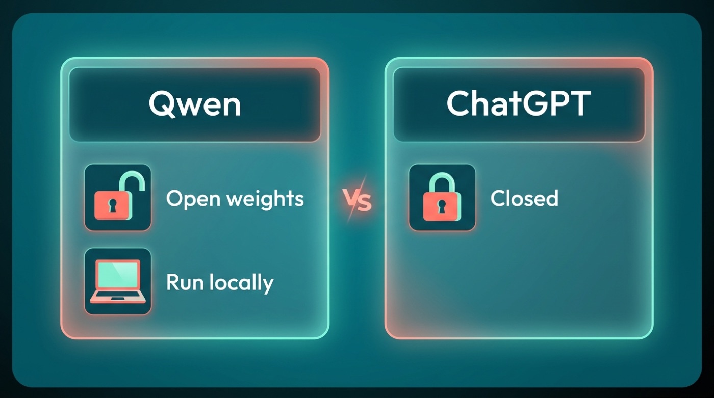 Comparison: Qwen open weights and run locally versus ChatGPT closed